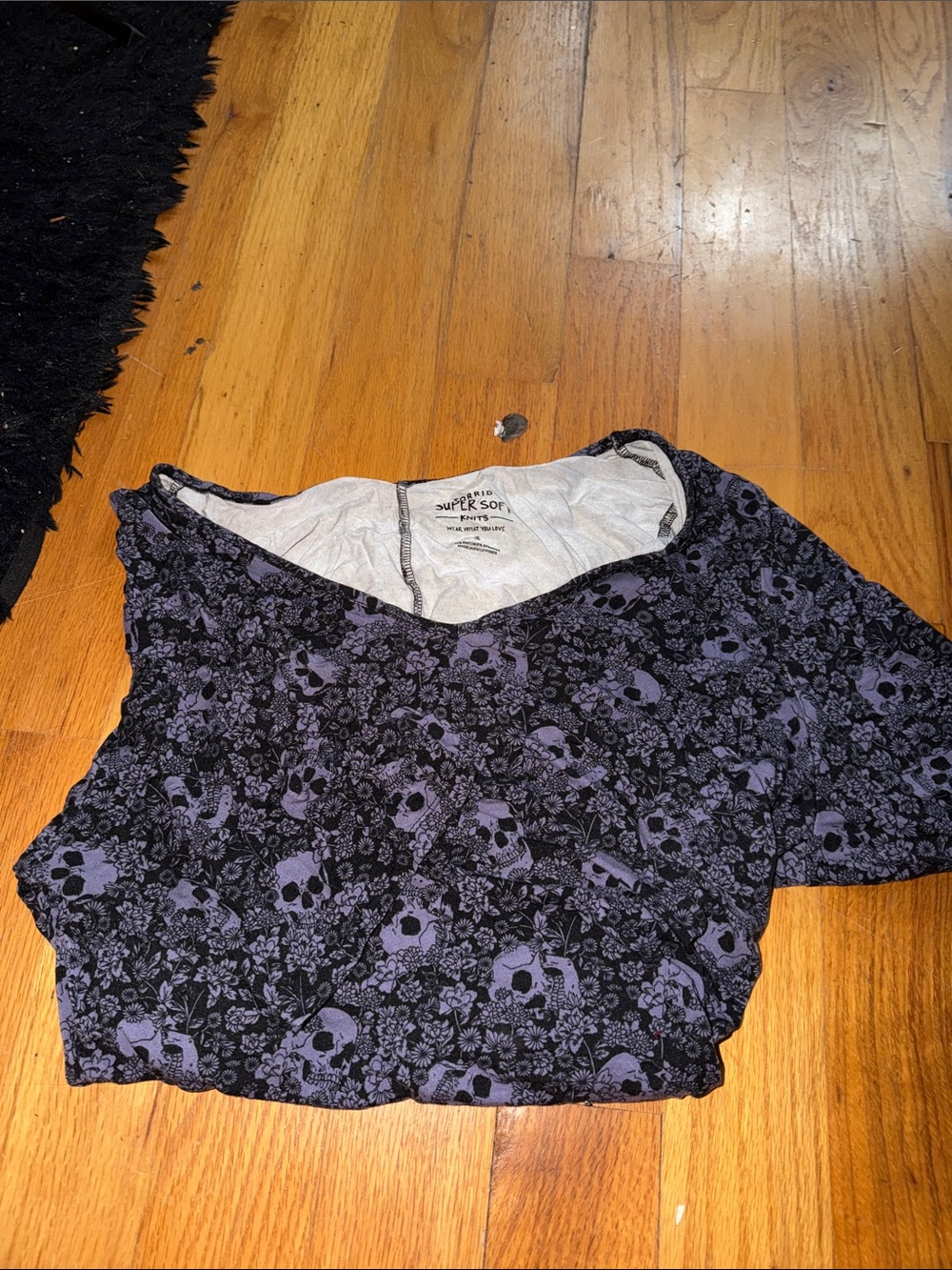 torrid Black 3/4 sleeve Tee with Purple Skull Floral Print